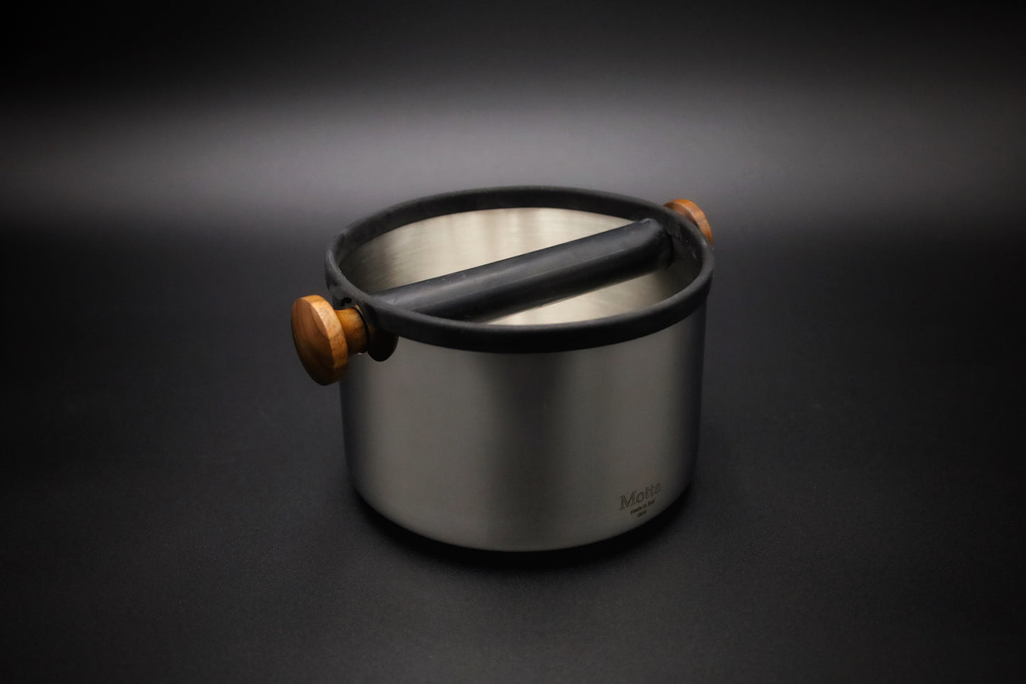 Barista knock box in stainless steel with wooden handles