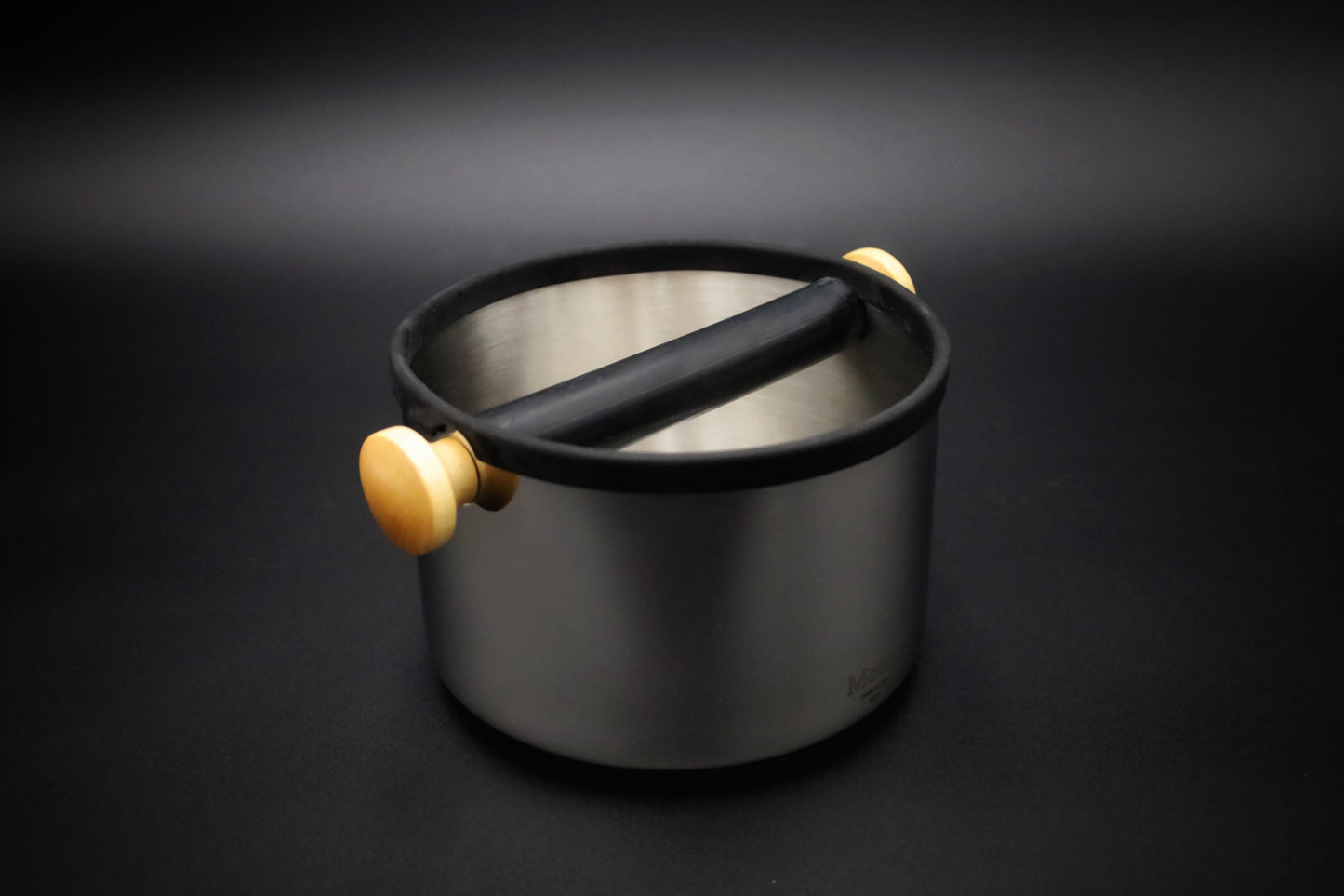 Barista knock box in stainless steel with wooden handles