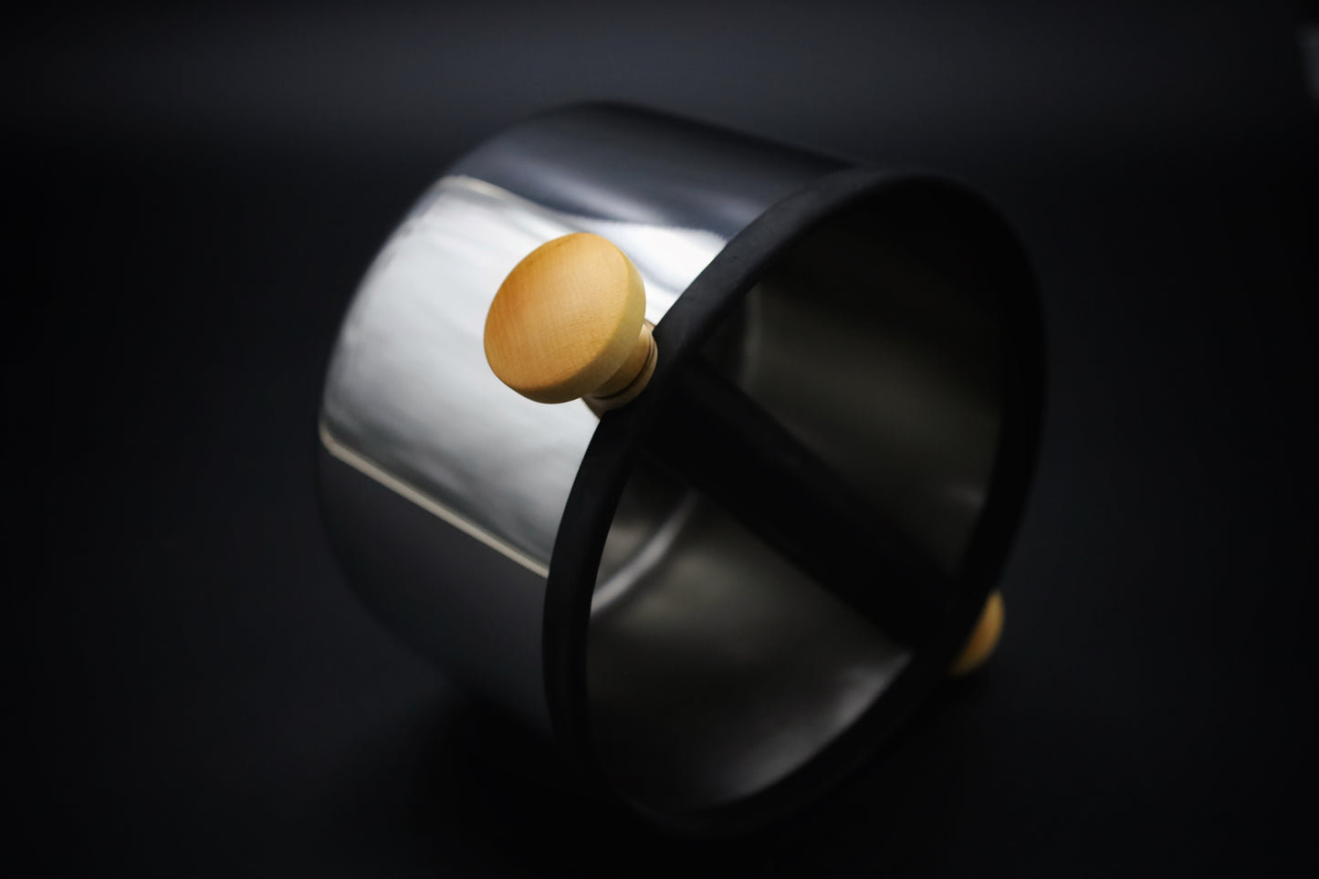 Barista knock box in stainless steel with wooden handles